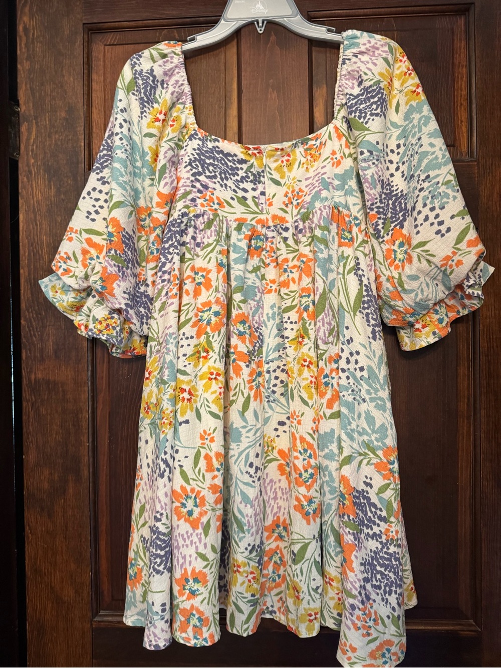 Sweet Lemon Spring Summer Floral Square Neck Babydoll Dress Midi Puff Sleeve S